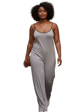 Waydamin Gray Jumpsuit Black Trim Sleeveless Wide Leg Lounge Romper Sz 2X